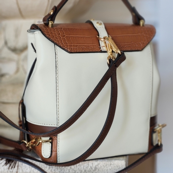NWT ❗️ House of Harlow  1960 mini backpack cream and brown leather crystal stud - Picture 10 of 13